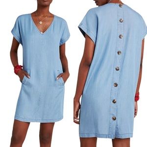 Anthropologie Porridge Darla Chambray Button Back Shift Dress L